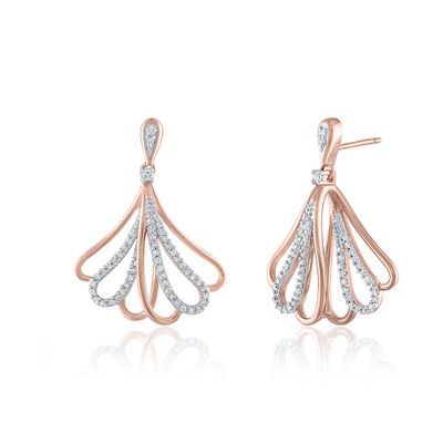 Diamond Fan Earrings in Sterling Silver & 10K Rose Gold (1/3 ct. tw.)
