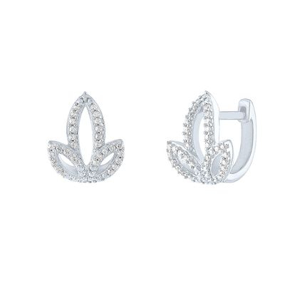 Diamond Lotus Huggie Hoop Earrings in Sterling Silver (1/7 ct. tw.)