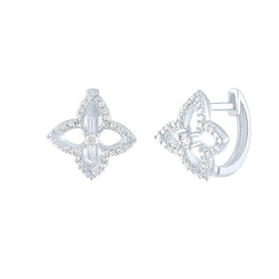 Diamond Clover Huggie Hoop Earrings in Sterling Silver (1/5 ct. tw.)