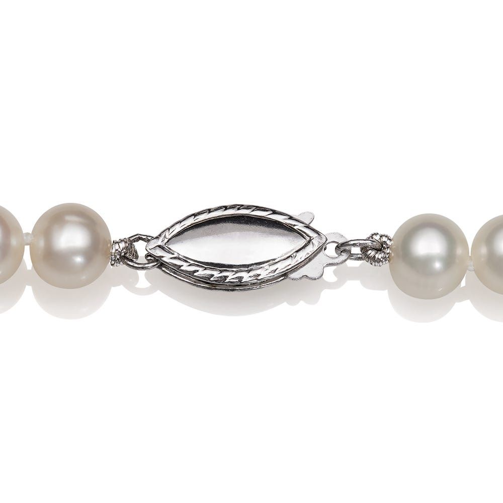 Freshwater Pearl Necklace with Diamond Bow in Sterling Silver