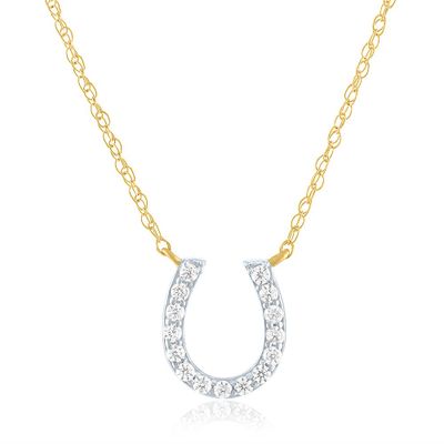 Diamond Horseshoe Necklace with Mini Charm in 10K Yellow Gold (1/10 ct. tw.)
