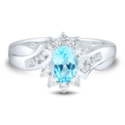 Oval Blue Topaz & Lab-Created White Sapphire Ring 10K Gold