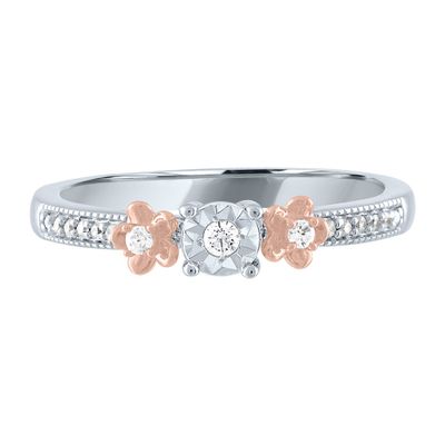 Diamond Three-Stone Flower Promise Ring Sterling Silver (1/10 ct. tw.)