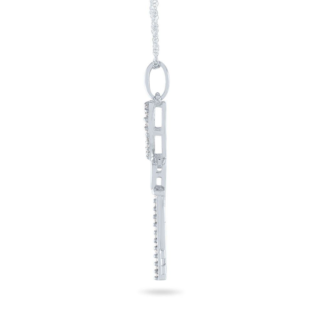 Diamond Heart Key Pendant in 10K White Gold