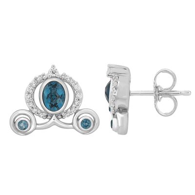 Enchanted Disney Blue Topaz & 1/10 ct. tw. Diamond Cinderella Carriage Earrings in Sterling Silver