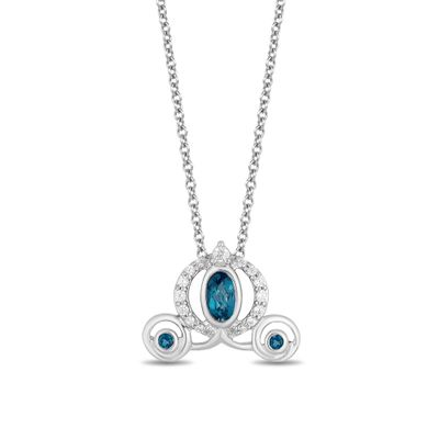 Enchanted Disney Blue Topaz & 1/10 ct. tw. Diamond Cinderella Carriage Pendant in Sterling Silver