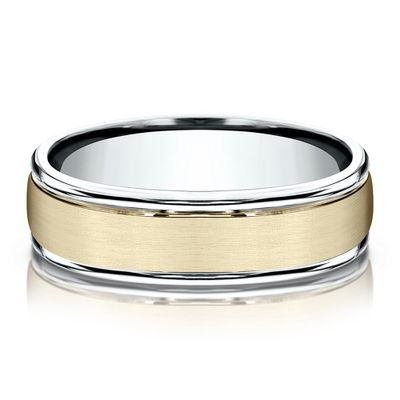 Men's Satin Finish Band 14K White & Yellow Gold, 6MM