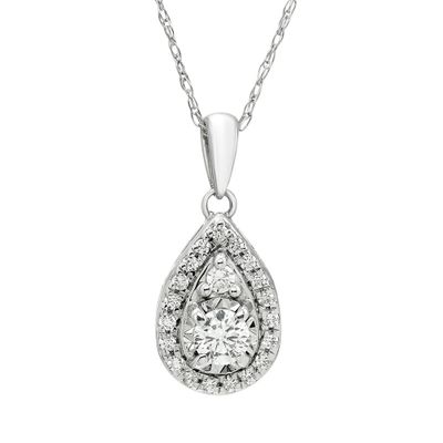 Pear-Shaped Diamond Halo Pendant in 10K White Gold (1/4 ct. tw.)