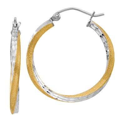 Twisted Diamond Cut Earrings in 14K Yellow Gold & White Rhodium