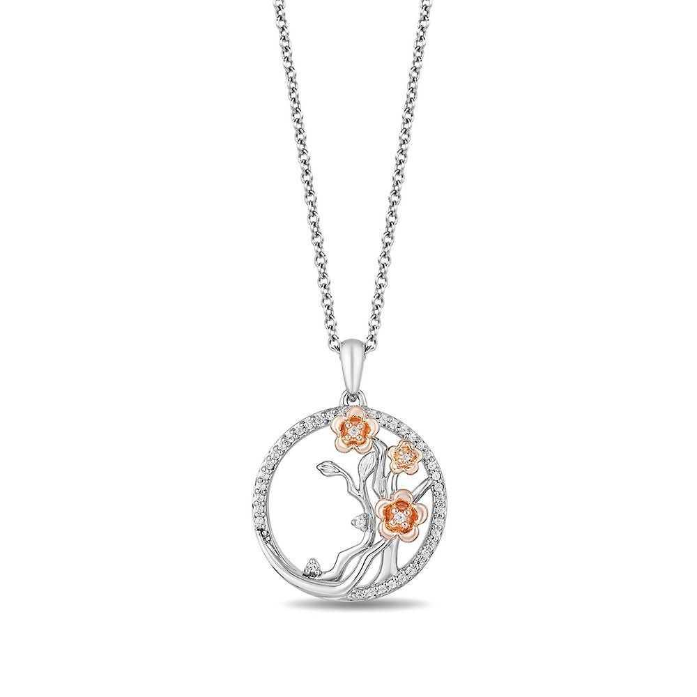 Mulan Diamond Floral Pendant in Sterling Silver & 10K Rose Gold (1/10 ct. tw.)