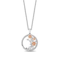 Mulan Diamond Floral Pendant in Sterling Silver & 10K Rose Gold (1/10 ct. tw.)
