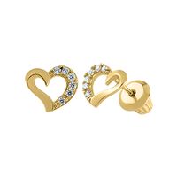 Children's Simulated Diamond Heart Earrings in 14K Yellow Gold