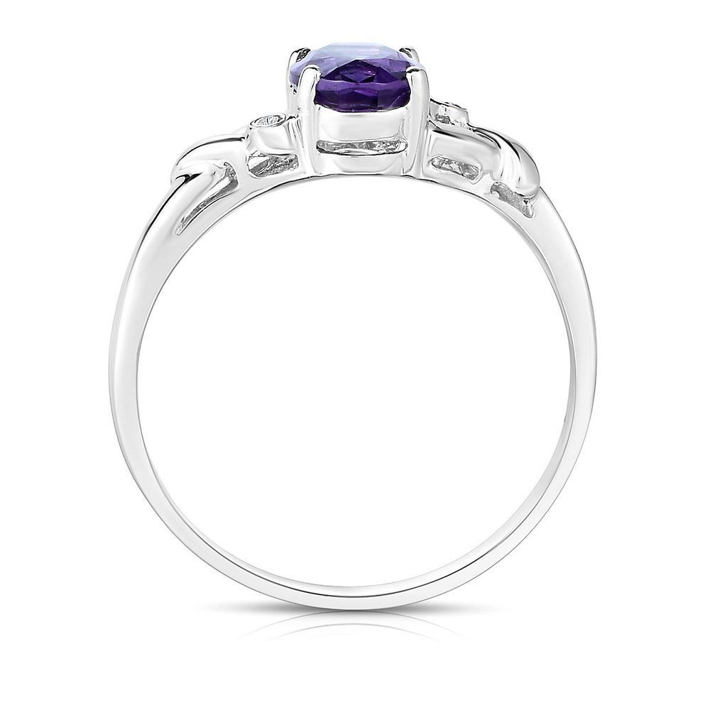 Amethyst & Diamond Ring in 14K White Gold