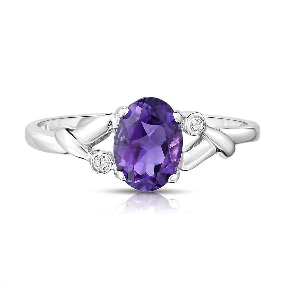 Amethyst & Diamond Ring in 14K White Gold