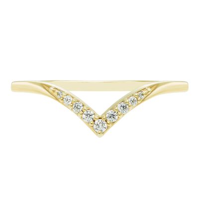 Chevron Wedding Band with Diamond Accents 14K Yellow Gold