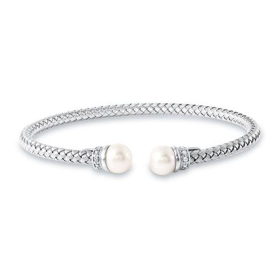 Freshwater Pearl & Lab-Created White Sapphire Bracelet in Sterling Silver