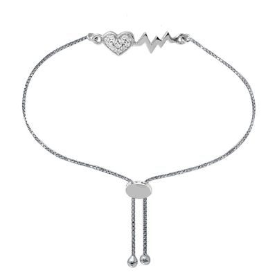 Lab-Created White Sapphire Heartbeat Bolo Bracelet in Sterling Silver