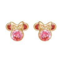 Pink Cubic Zirconia Minnie Mouse Earrings in 14K Yellow Gold