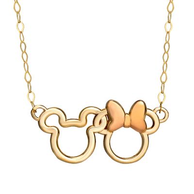 Minnie & Mickey Mouse Necklace in 14K Gold