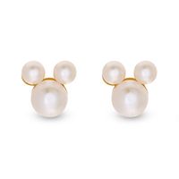 Mickey Mouse Pearl Stud Earrings in 14K Yellow Gold