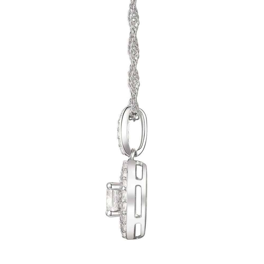 Lab-Created White Sapphire Pendant with Double Halo in Sterling Silver