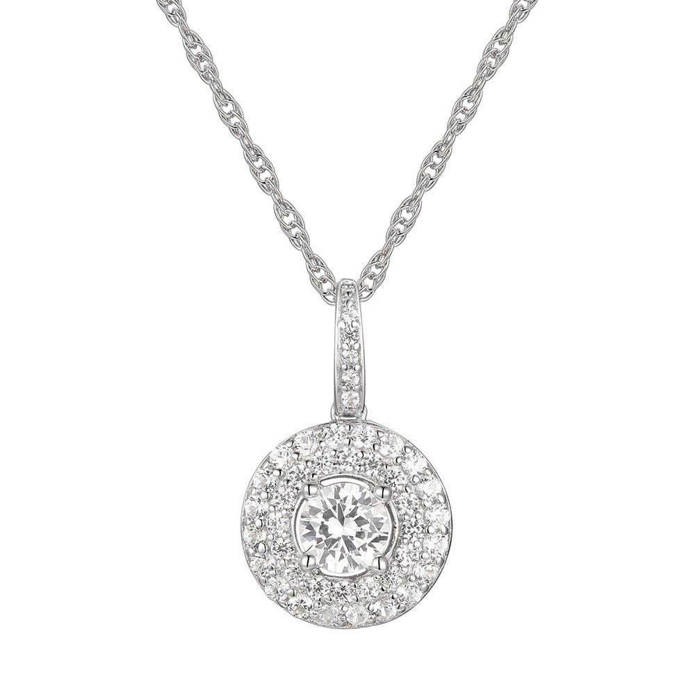 Lab-Created White Sapphire Pendant with Double Halo in Sterling Silver