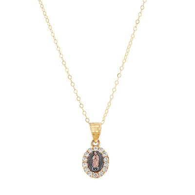 Children's Cubic Zirconia Lady of Guadalupe Pendant in 14K Yellow & Rose Gold