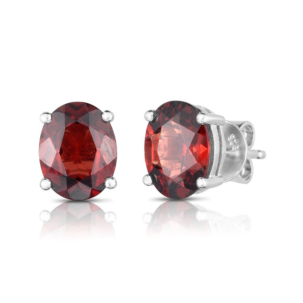 Garnet Stud Earrings in Sterling Silver