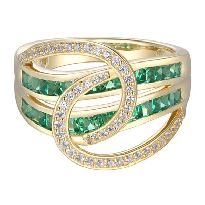 Emerald & 1/4 ct. tw. Diamond Crossover Ring 10K Yellow Gold