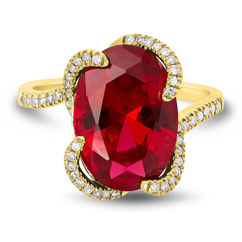 Lab-Created Ruby & 1/5 ct. tw. Diamond Ring 10K Yellow Gold