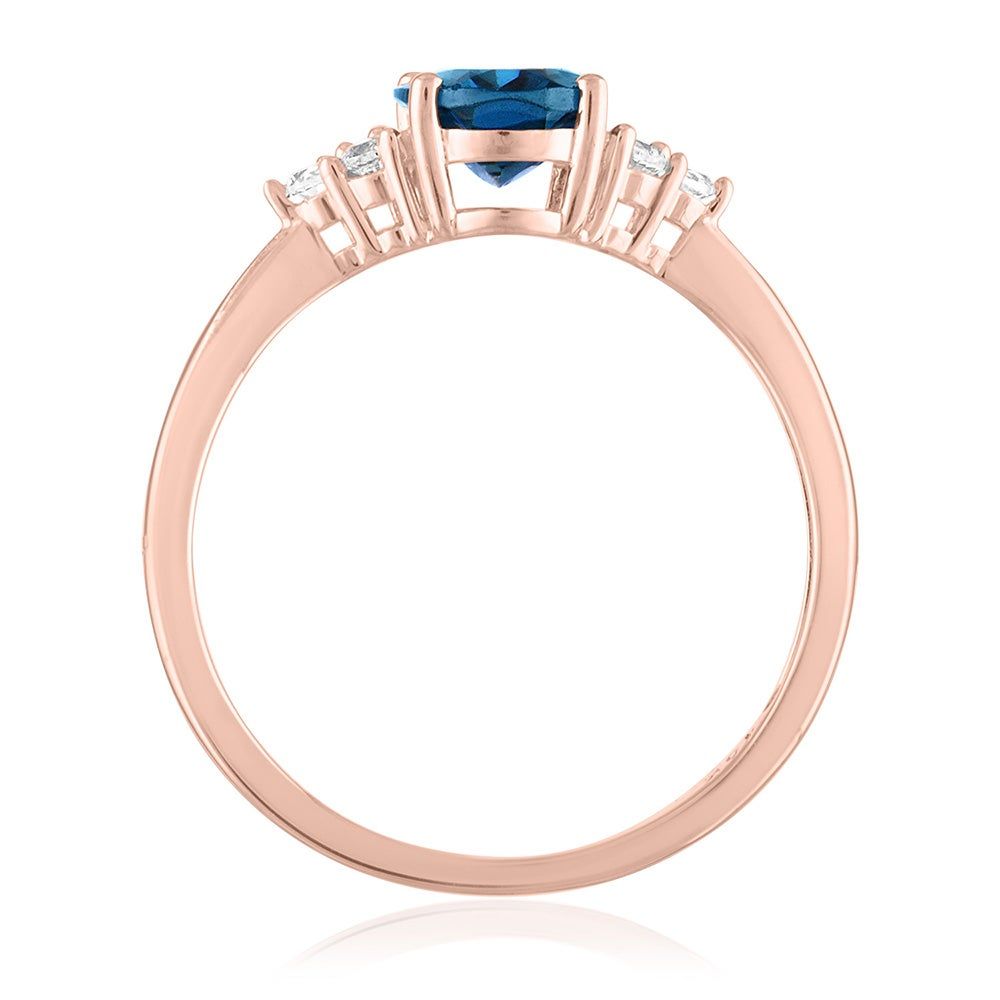 Blue Topaz & Lab-Created White Sapphire Ring 10K Rose Gold