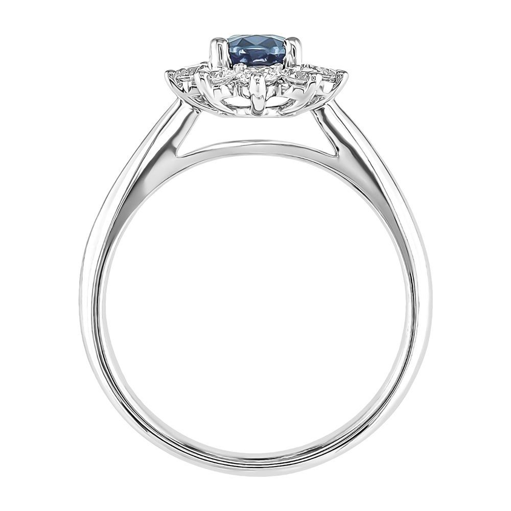 Oval Blue Sapphire Ring with Diamond Halo 14k white gold (5/8 ct. tw.)