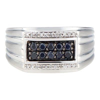 Men's 1/10 ct. tw. Diamond & Black Sapphire Ring 10K White Gold