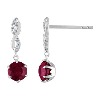 Ruby & Diamond Twist Earrings in 10K White Gold