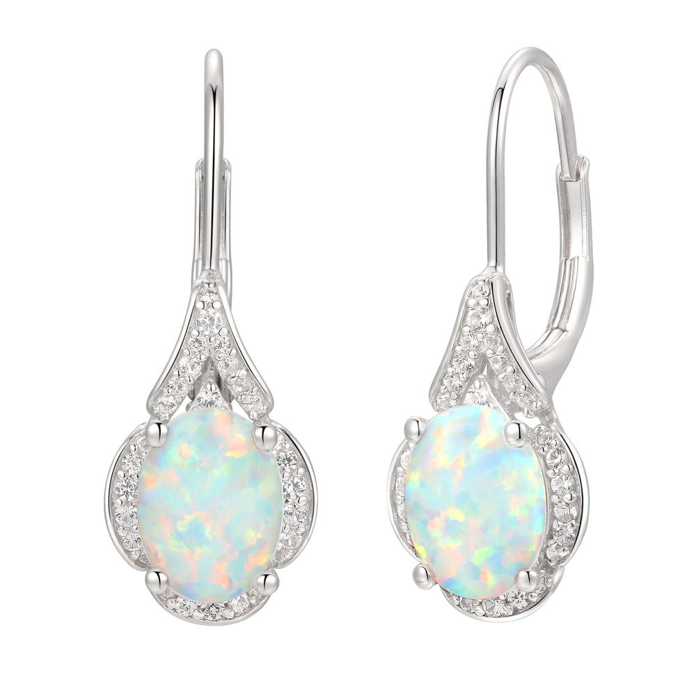 Oval Opal & Lab-Created White Sapphire Earring, Pendant Ring Set Sterling Silver