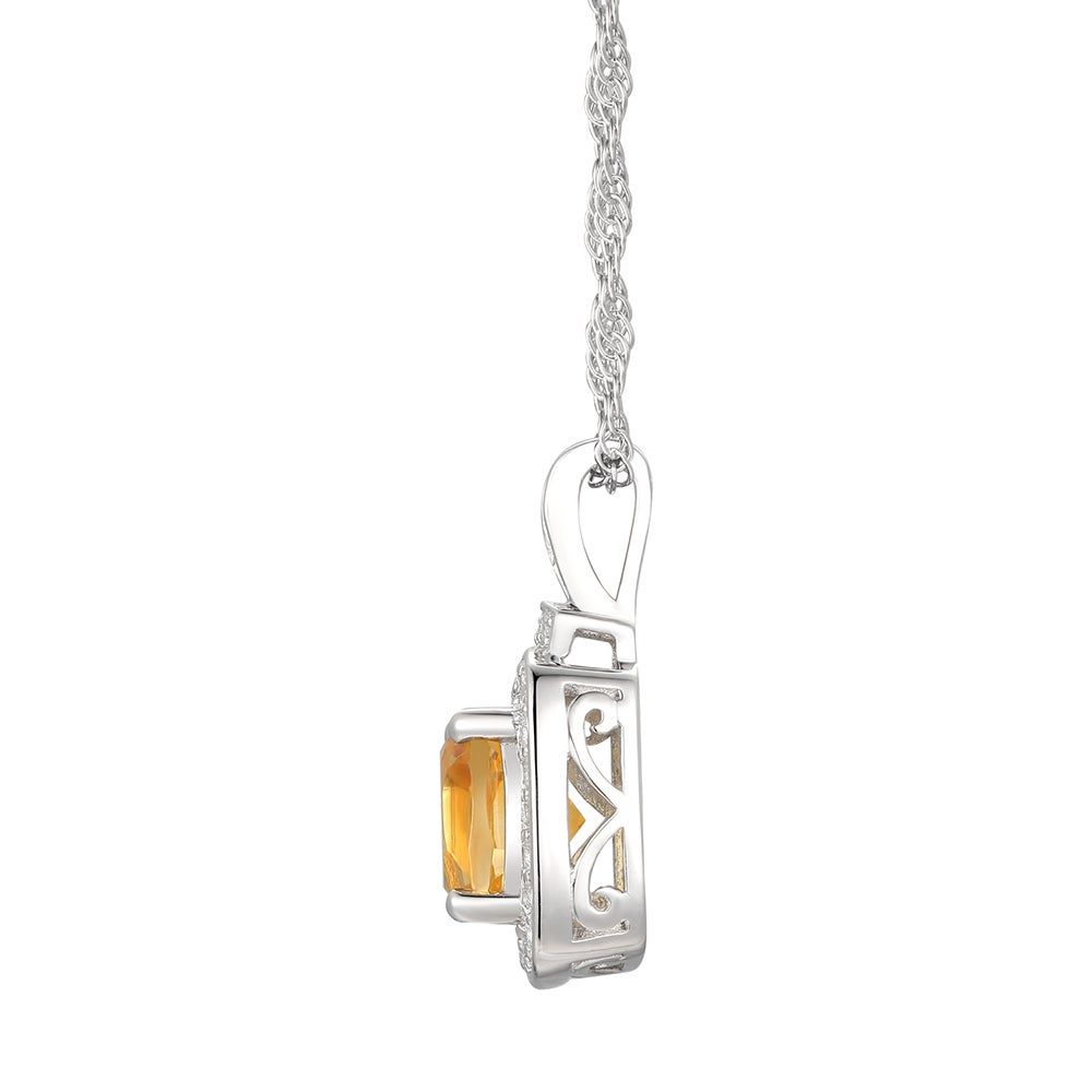 Cushion-Cut Citrine & Lab-Created White Sapphire Earring, Pendant Ring Set Sterling Silver