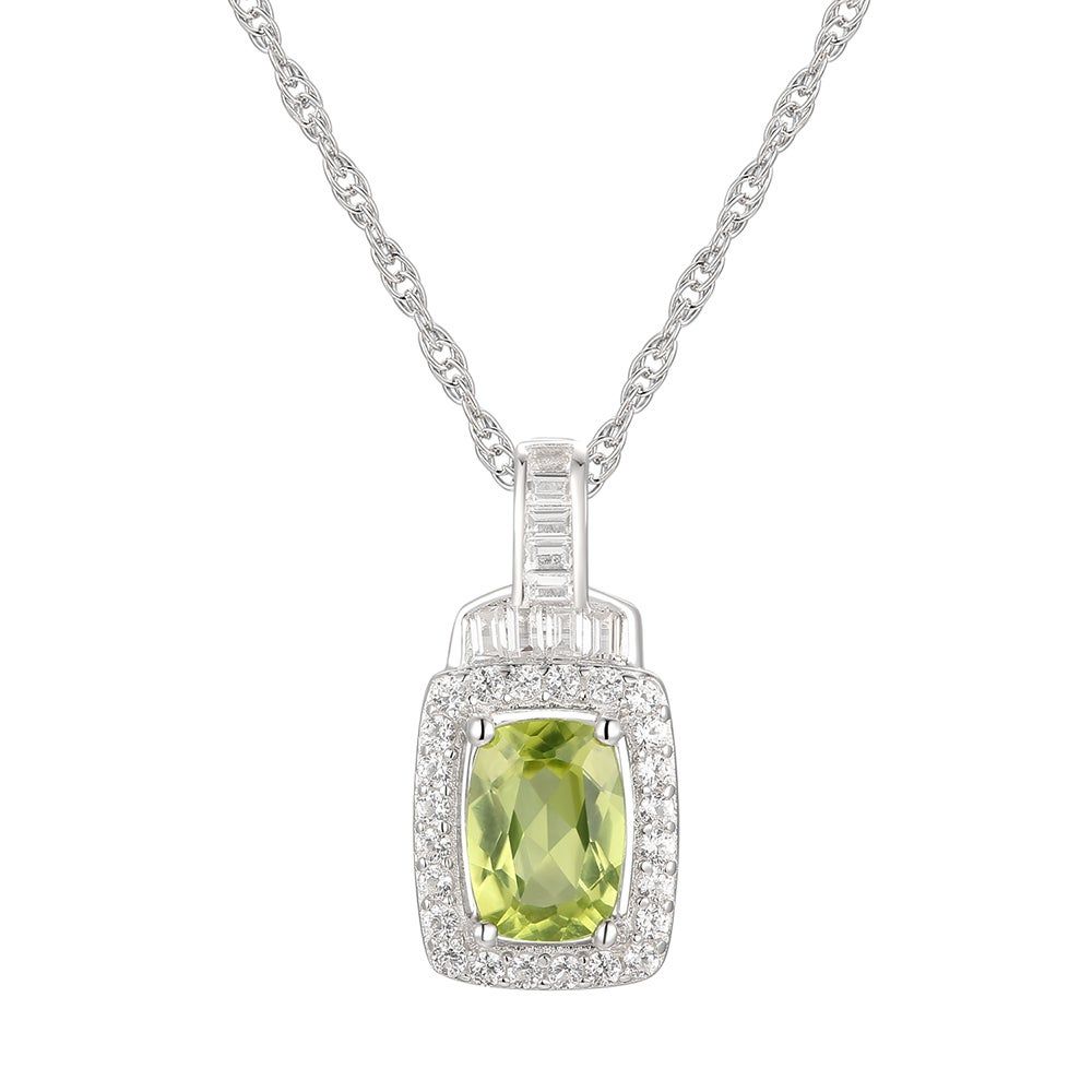 Cushion-Cut Peridot & Lab-Created White Sapphire Earring, Pendant Ring Set Sterling Silver