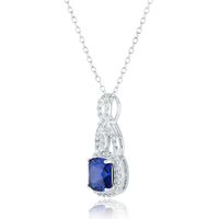 Cushion-Cut Lab-Created Blue & White Sapphire Earring, Pendant Ring Set Sterling Silver