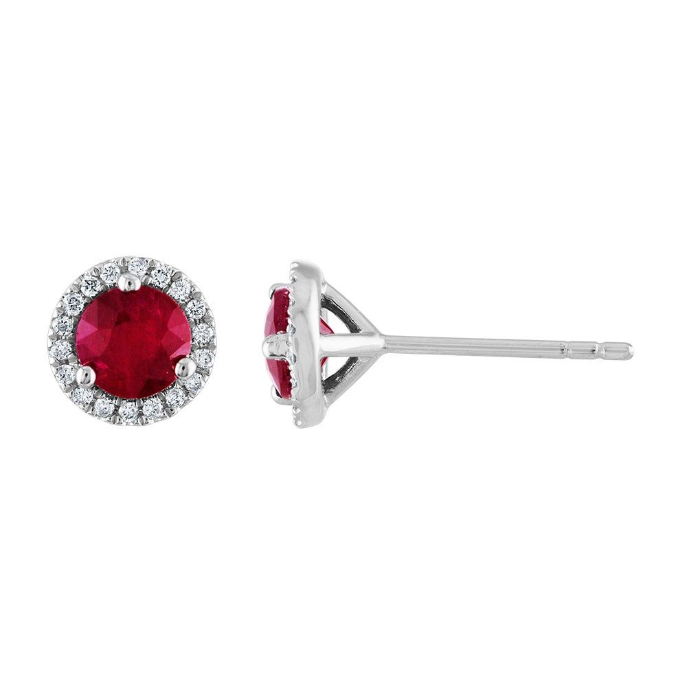 Ruby & 1/7 ct. tw. Diamond Stud Earrings in 14K White Gold