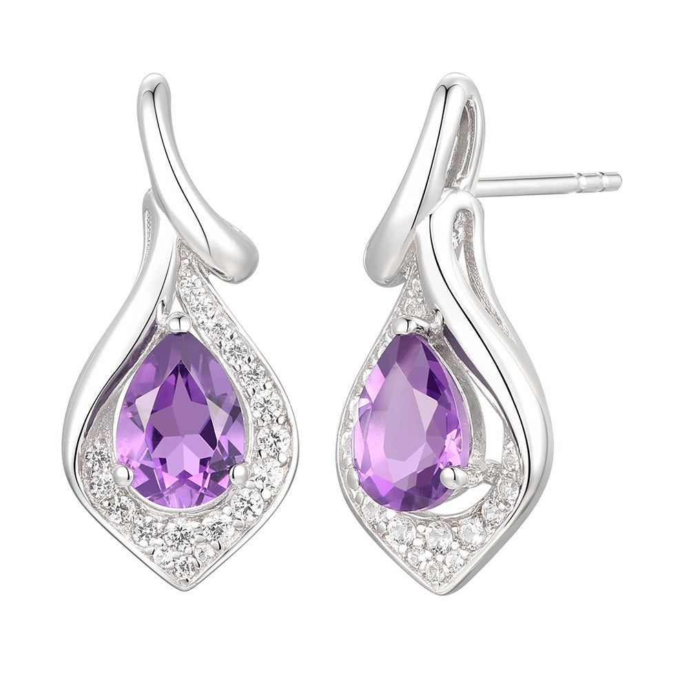 Pear-Shaped Amethyst & Lab-Created White Sapphire Earring, Pendant Ring Set Sterling Silver