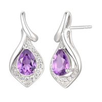 Pear-Shaped Amethyst & Lab-Created White Sapphire Earring, Pendant Ring Set Sterling Silver