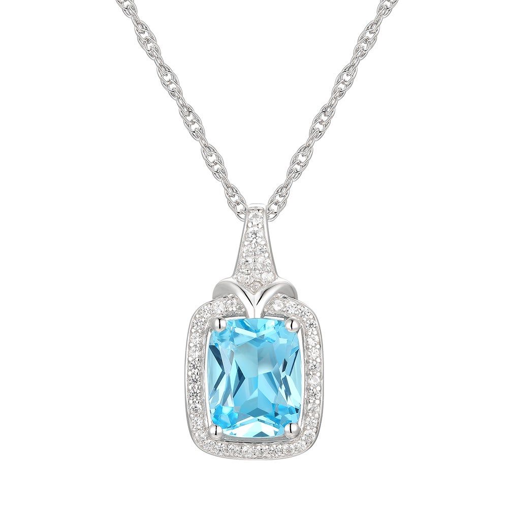 Cushion-Cut Blue Topaz & Lab-Created White Sapphire Earring, Pendant Ring Set Sterling Silver