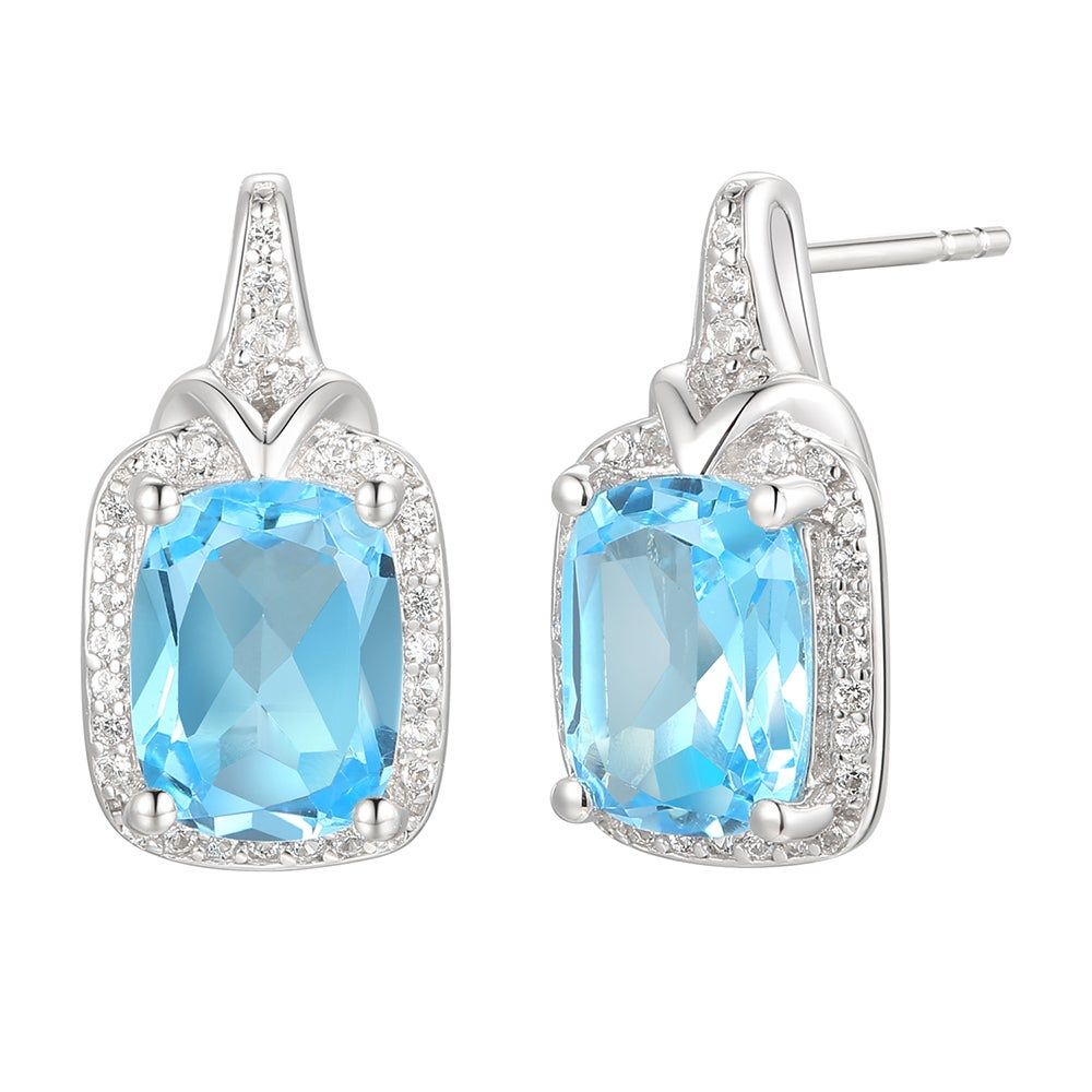 Cushion-Cut Blue Topaz & Lab-Created White Sapphire Earring, Pendant Ring Set Sterling Silver
