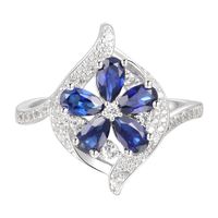 Lab-Created Blue & White Sapphire Flower Earring, Pendant Ring Set Sterling Silver