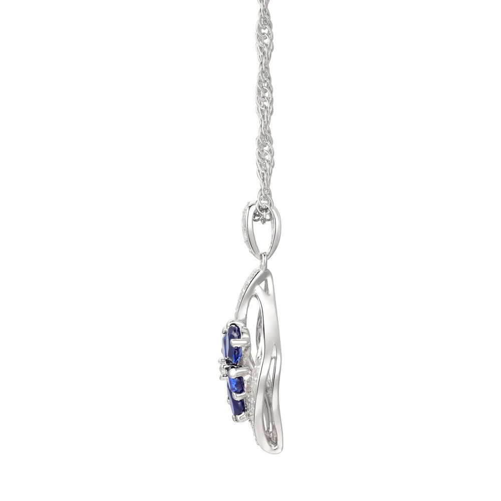 Lab-Created Blue & White Sapphire Flower Earring, Pendant Ring Set Sterling Silver