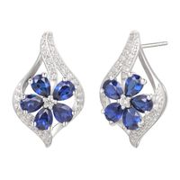 Lab-Created Blue & White Sapphire Flower Earring, Pendant Ring Set Sterling Silver