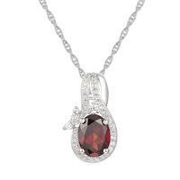 Oval Garnet & Lab-Created White Sapphire Earring, Pendant Ring Set Sterling Silver