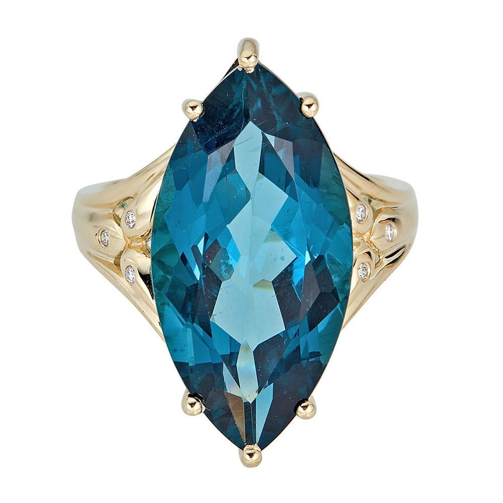 Blue Topaz & Diamond Ring 10K Yellow Gold