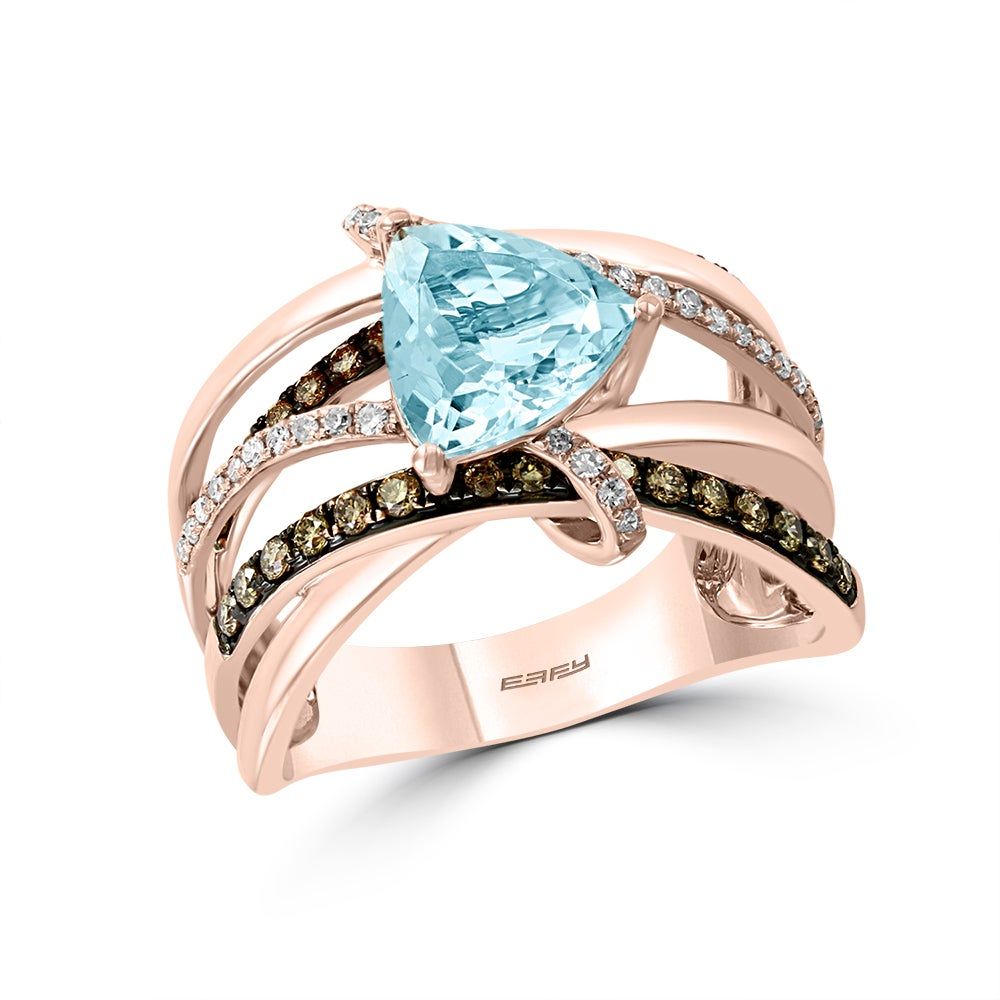 Aquamarine & 1/3 ct. tw. Champagne White Diamond Ring 14K Rose Gold