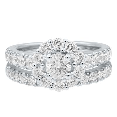 2 ct. tw. Diamond Halo Engagement  Ring Set 14K White Gold